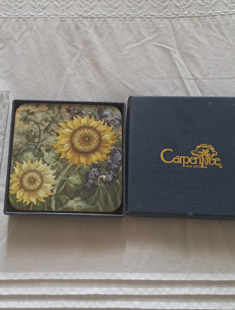 Carpentree Sunflower Art Impression Coaster Set hardboard and cork backed 4